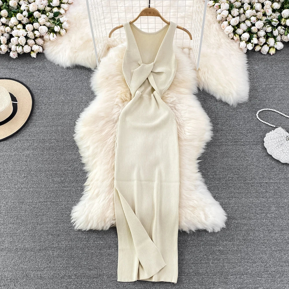 Abito lungo da donna Avvolgente sui fianchi - Sogni di moda - Sogni di moda - 14:771;5:200003528 - YuooMuoo Women Dress Sexy Wrap Hips Two Sides Available Split One - Piece Long Dress Fashion Knot Knitted Bodycon Party Robe Femme - Sogni di moda - Sogni di moda - 14:771;5:200003528 - 48263990444379 - Beige - One Size - Beige - One Size -