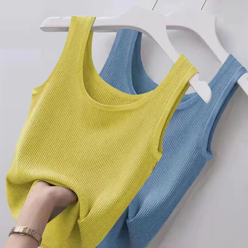 Canotta,Top da donna lavorata a maglia a tinta unita canotta basic con spalline larghe senza top corto gilet da ragazza per top da donna - Sogni di moda - Sogni di moda - 14:193;5:361385 - Women Ribbed Knitted Tank Top Solid Color Basic Strapy Camisole Sleeveless Crop Tops Square Neck Girls Vest for Women Tops - Sogni di moda - Sogni di moda - 14:193;5:361385 - Women Ribbed Knitted Tank Top Solid Color Basic Strapy Camisole Sleeveless Crop Tops Square Neck Girls Vest for Women Tops - Sogni di mo