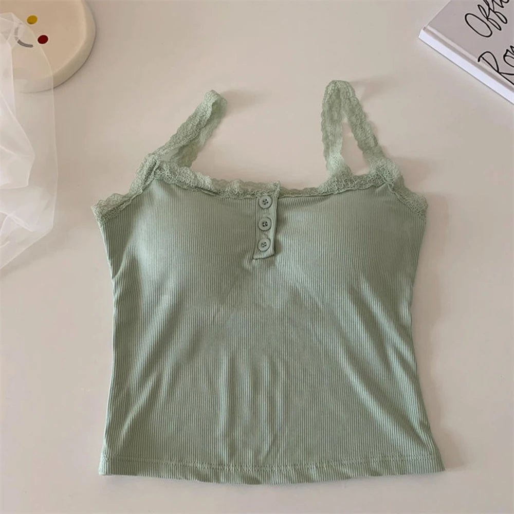 Donne Canotta Canotte Pizzo Botton Gilet Top Crop Top Strappy Ladies Camisole Canotte Pianura Stile Coreano T Shirt Vestiti - Sogni di moda - Sogni di moda - 14:175;5:200003528 - Donne Canotta Canotte Pizzo Botton Gilet Top Crop Top Strappy Ladies Camisole Canotte Pianura Stile Coreano T Shirt Vestiti - Sogni di moda - Sogni di moda - 14:175;5:200003528 - 48216347246939 - Green - One Size - Green - One Size -
