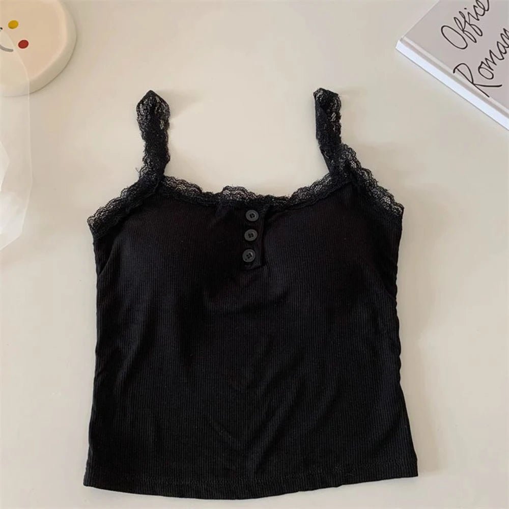 Donne Canotta Canotte Pizzo Botton Gilet Top Crop Top Strappy Ladies Camisole Canotte Pianura Stile Coreano T Shirt Vestiti - Sogni di moda - Sogni di moda - 14:193;5:200003528 - Donne Canotta Canotte Pizzo Botton Gilet Top Crop Top Strappy Ladies Camisole Canotte Pianura Stile Coreano T Shirt Vestiti - Sogni di moda - Sogni di moda - 14:193;5:200003528 - 48216347148635 - Black - One Size - Black - One Size -