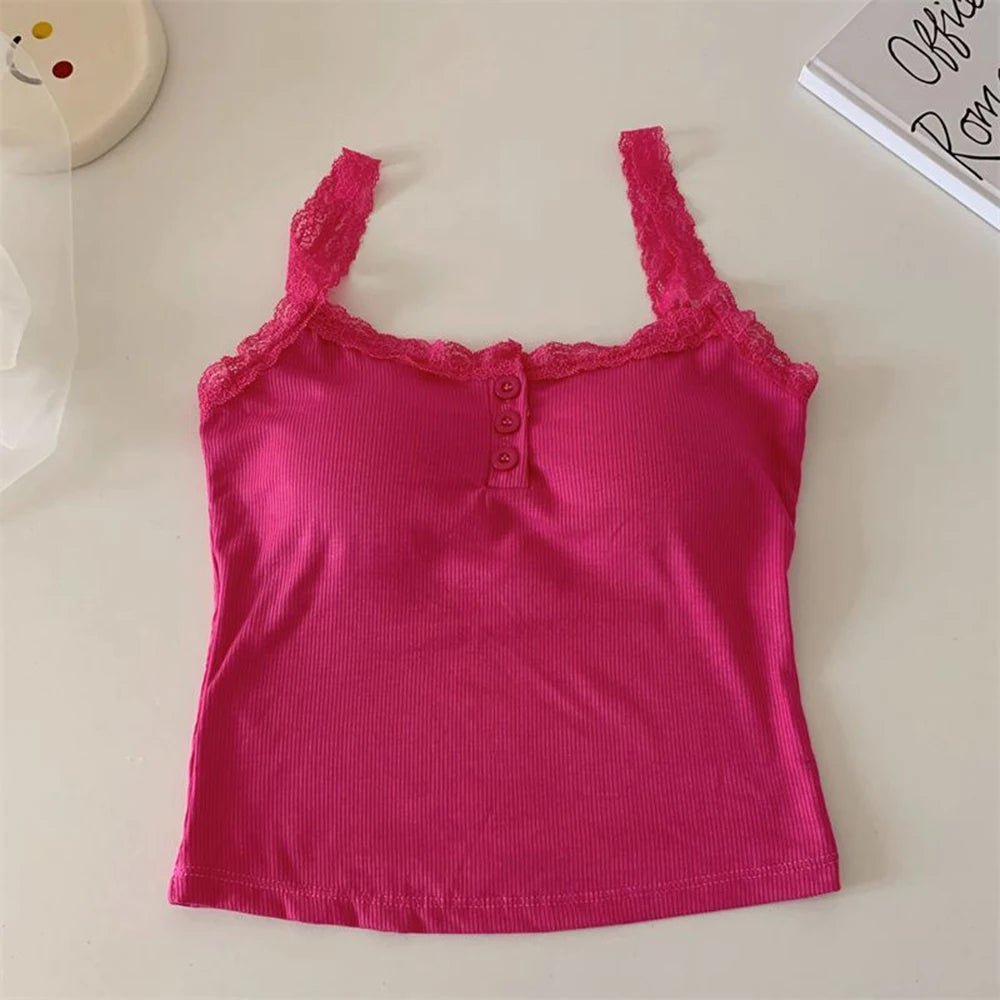 Donne Canotta Canotte Pizzo Botton Gilet Top Crop Top Strappy Ladies Camisole Canotte Pianura Stile Coreano T Shirt Vestiti - Sogni di moda - Sogni di moda - 14:200211869;5:200003528 - Donne Canotta Canotte Pizzo Botton Gilet Top Crop Top Strappy Ladies Camisole Canotte Pianura Stile Coreano T Shirt Vestiti - Sogni di moda - Sogni di moda - 14:200211869;5:200003528 - 48216347214171 - Rose Red - One Size - Rose Red - One Size -
