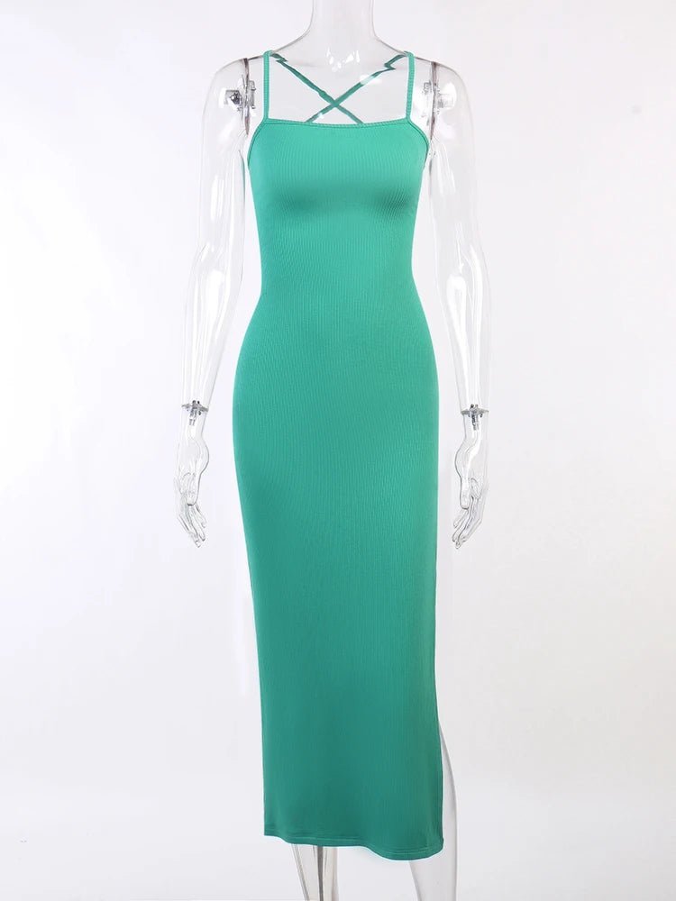 New Women Backless Bandage Bodycon Dress Summer Sexy Halter Neck Split Party Dresses Ladies Casual Solid Long Robe CC22157PF - Sogni di moda - Sogni di moda - 14:175;5:100014064 - New Women Backless Bandage Bodycon Dress Summer Sexy Halter Neck Split Party Dresses Ladies Casual Solid Long Robe CC22157PF - Sogni di moda - Sogni di moda - 14:175;5:100014064 - 48263996801371|48263996834139|48263996866907 - Green - S - Green - S - 