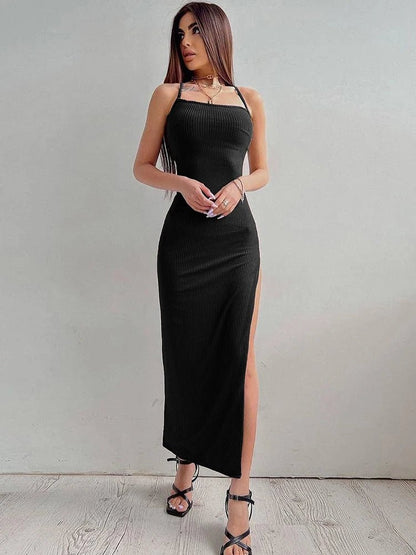 New Women Backless Bandage Bodycon Dress Summer Sexy Halter Neck Split Party Dresses Ladies Casual Solid Long Robe CC22157PF - Sogni di moda - Sogni di moda - 14:193;5:100014064 - New Women Backless Bandage Bodycon Dress Summer Sexy Halter Neck Split Party Dresses Ladies Casual Solid Long Robe CC22157PF - Sogni di moda - Sogni di moda - 14:193;5:100014064 - 48263996997979|48263997030747|48263997063515 - Black - S - Black - S - 